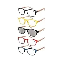eyekepper lot de 5 lunettes de vue/de lecture de differentes couleurs - branches grain de bois imprimes