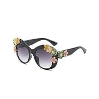 guoxuan lunettes de soleil de luxe pour femme avec fleurs en, noir, normal