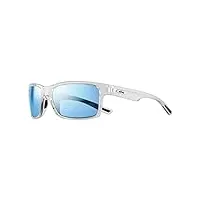 revo crawler : filtres polarisés uv, lunettes de soleil rectangulaires performantes, monture en cristal transparent avec verres bleu eau (re 1027)
