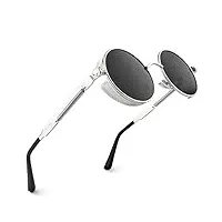 cgid e72 lunettes de soleil homme femme ronde polarisées inspirées du style retro steampunk en cercle métallique