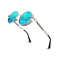 gqueen lunettes de soleil polarisées ronde rétro métal cadre steampunk pour homme et femme unisexe avec protection uv400 mts2