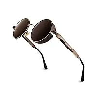 gqueen lunettes de soleil polarisées ronde rétro métal cadre steampunk pour homme et femme unisexe avec protection uv400 mts2