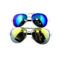 hand h1063 élégant 5349 mirrored unisexe lunettes de soleil dans un gunmetal grey frame assorties - 100% uv400 protection, pack de 2