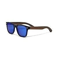 gowood lunettes de soleil en bois hommes et femmes | lunettes de soleil polarisées homme uv400 | lunette bois homme qualité supérieure | cadre en acétate noir et branches en noyer (lentilles bleu)