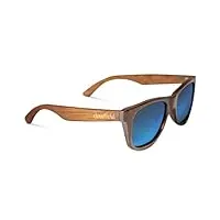 lunettes de soleil polarisées en bois pour hommes et femmes - lunettes de soleil en bois de bambou, bleu, gowood arm half clear s temple shwood 9five fox