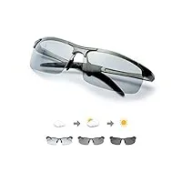 tjutr homme lunette de soleil photochromiques polarisées conduite pêche golf eyewear 100% uva uvb protection (gris/gris(sport))