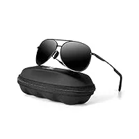 mxnx lunettes de soleil d'aviateur pour homme et femme polarisées protection uv légère pour la conduite, la pêche, le sport mx208 (monture noire/verres noir)