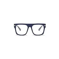 jurchio lunettes de vue unisexes élégantes carrées sans ordonnance avec monture plate et grand verre transparent, bleu