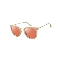 tahari lunettes de soleil rondes th713 en métal 100 % protection uv pour femme cadeau élégant 48 mm, nude., 49 mm