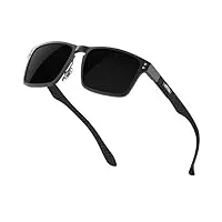 attcl lunettes de soleil rectangulaires en fibre de carbone polarisées pour homme protection uv 8999, noir et gris., medium