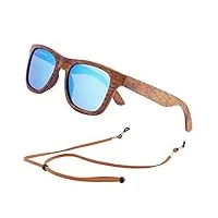 an swallow lunettes de soleil bois homme femme polarisées, lunette soleil en bois bambou cadre polarise uv400 (bleu)
