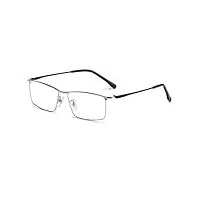 hqmglasses lunettes de lecture pour hommes ultra-légères en titane pur anti-lumière bleue, montures d'affaires rectangulaires classiques lunettes de vue en résine hd dioptrie +1,0 à +3,0,argent,+3.0