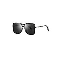 lunettes de soleil pour femme, haute définition en nylon carré, grand cadre, protection solaire anti-ultraviolet, protection uv400, léger, classique, rétro - - verres gris foncé/noir,