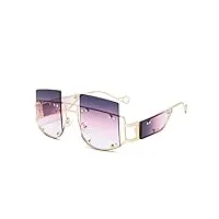sheanaon lunettes de soleil carrées surdimensionnées à la mode femmes métal punk rivet lunettes de soleil femme lentille dégradée grand cadre lunettes