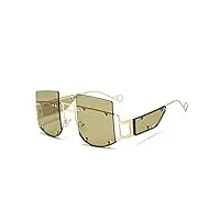 sheanaon lunettes de soleil carrées surdimensionnées à la mode femmes métal punk rivet lunettes de soleil femme lentille dégradée grand cadre lunettes