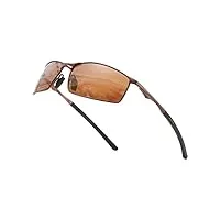 oushiun lunettes de sport polarisées pour homme - cadre en métal - protection uv - conduite - pêche - cyclisme - course - conducteur, marron
