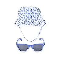 mickey mouse chapeau et lunettes de soleil pour enfants – lunettes de soleil de protection et chapeau seau pour tout-petits garçons et filles, blanc/bleu, s