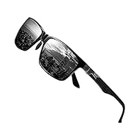 duco lunettes de soleil polarisées pour homme avec cadre rectangulaire en métal et lunettes en fibre de carbone uv400 8206 (verres gris noir), cadre noir, lentille grise, 56