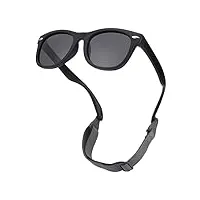 coasion lunettes de soleil polarisées pour bébé avec monture en silicone souple et sangle réglable uv400 pour filles et garçons de 0 à 24 mois, noir/gris