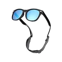 coasion lunettes de soleil polarisées pour bébé avec monture en silicone souple et sangle réglable uv400 pour filles et garçons de 0 à 24 mois, noir/bleu effet miroir