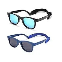 coasion lunettes de soleil polarisées pour bébé - protection uv400 - cadre en silicone avec lunettes de soleil pour bébé de 0 à 24 mois, c7 noir/miroir bleu + bleu foncé/gris, s