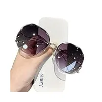 suyggck lunettes de soleil de luxe rondes dégradées en métal avec branches incurvées pour femme - gris - tendance