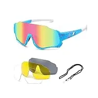 duco dk280 lunettes de soleil polarisées pour enfants - pour adolescents, baseball, sport, adolescents, cyclisme - pour garçons et filles - avec 3 lentilles, cadre bleu, monture blanche, lentille de