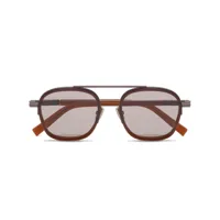 zegna lunettes de soleil ovales à logo imprimé - marron