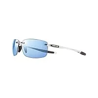 revo lunettes de soleil descend n : lentilles polarisées filtrant les uv, monture rectangulaire sans monture, monture en cristal avec lentille blue water