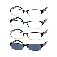 eyekepper lot de 4 lunettes de lecture rectangulaires avec charnières à ressort et protection solaire