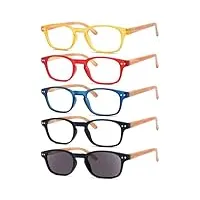 eyekepper lot de 5 lunettes de vue/de lecture de differentes couleurs - branches grain de bois imprimes