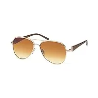 stylebreaker aviateurs féminins avec verres teintés, lunettes de soleil avec branches laquées et strass 09020053, couleur:monture dorée-marron foncé/verre dégradé marron