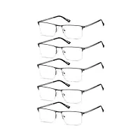 amcedar 5 paires lunettes de vue lecture hommes demi-trame acier inoxydable materiaux charniere a ressort compris ordinateur lunettes de lecture +2.00