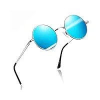 joopin lunettes de soleil bleu ronde pour homme femme lunettes solaires polarisées métal hippie steampunk miroir uv400