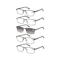amcedar 5 paires lunettes de vue lecture hommes rectangulaire style de cadre acier inoxydable materiaux charniere a ressort compris les soleil lunettes de lecture +2.00