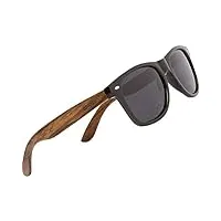 woodies lunettes de soleil noires en noyer pour homme et femme de paire de verres polarisés avec protection uv et branches en bois véritable | style wayfarer