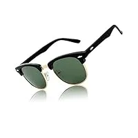 cgid lunettes de soleil homme femme polarisées uv400 classique rétro demi monture lunettes, classique brillant noir-vert