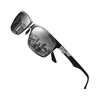 duco lunettes de soleil à monture rectangulaire en métal polarisée classique pour homme avec branches en fibre de carbone 8206 (cadre gunmetal gris lentille)