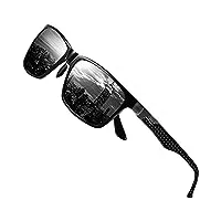 duco lunettes de soleil à monture rectangulaire en métal polarisée classique pour homme avec branches en fibre de carbone 8206 (cadre noir gris lentille)
