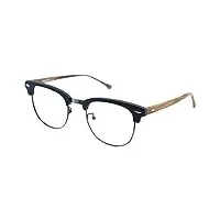 j&l glasses retro lunette de vue femme homme unisexe, vintage lunettes, lentille claire, bois style 7089 (black,brown)
