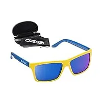 cressi rio-sunglasses premium lunettes de soleil polarisées 100% anti uv-avec étui rigide mixte, jaune bleu/verres miroir bleu, taille unique