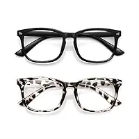 wowsun lunettes de vue unisexes et élégantes avec verres transparents, montures optiques, fausses lunettes, (2 pack black + leopard frame/clear lens), medium