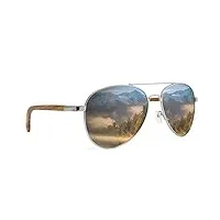 glozzi lunettes de soleil en bois aviateur avec Épingles en bois pour homme et femme - lunettes miroir polarisées uv 400 catégorie 3 - zebrano