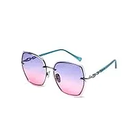lumisyne lunettes de soleil sans monture grande pour femmes lunettes de vue diamant carré lentille de gradient transparent strass décoré monture uv400 en plein air voyage(bleu rose)