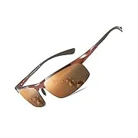duco lunettes de soleil polarisées uv400 pour hommes en fibre de carbone pour sports de plein air avec monture en métal 8277 (marron)