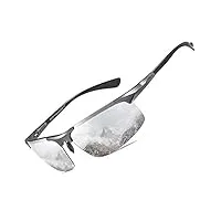 duco lunettes de soleil polarisées uv400 pour hommes en fibre de carbone pour sports de plein air avec monture en métal 8277 (argent)