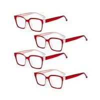 eyekepper lot de 4 lunettes pour femmes - lunettes de vue carrées surdimensionnées pour femmes rouge 2.5