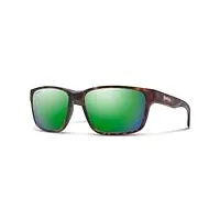 smith optics basecamp lunettes de soleil, espejo verde polarizado con tortuga mate y cromapop, 58 homme