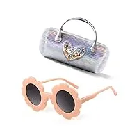 adewu lunettes de soleil pour enfants - motif floral rond - protection uv 400 - cadeau pour fille et garçon, peachy beige frame gray gradient polarized lens