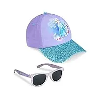 disney casquette enfant fille ensemble casquette et lunettes de soleil enfant casquette princesse reine des neiges ariel stitch accessoires officiels taille unique (violet)